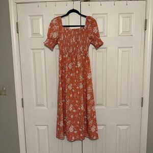 Orange floral midi dress